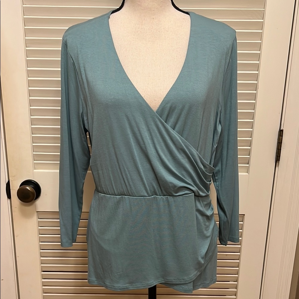 Vince Camuto Faux Wrap Top/Blouse in Teal, Size Large, EUC